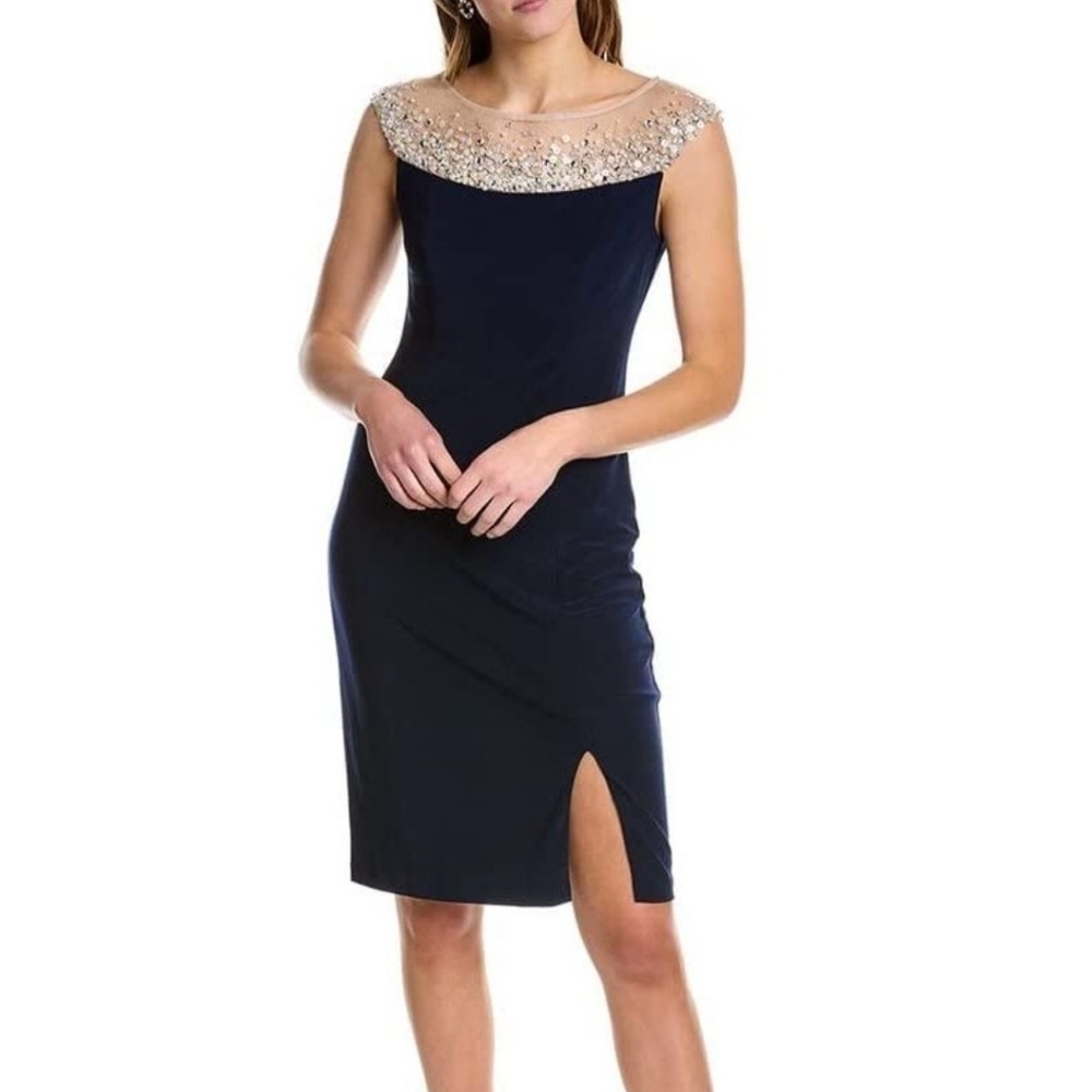 NWT Adrianna Papell Womens Boat Neck Beaded Short Crepe  Dress sz 4